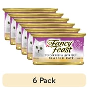 (6 pack) Purina Fancy Feast Tender Beef and Liver Feast Classic Grain Free Wet Cat Food Pate, 3 oz.
