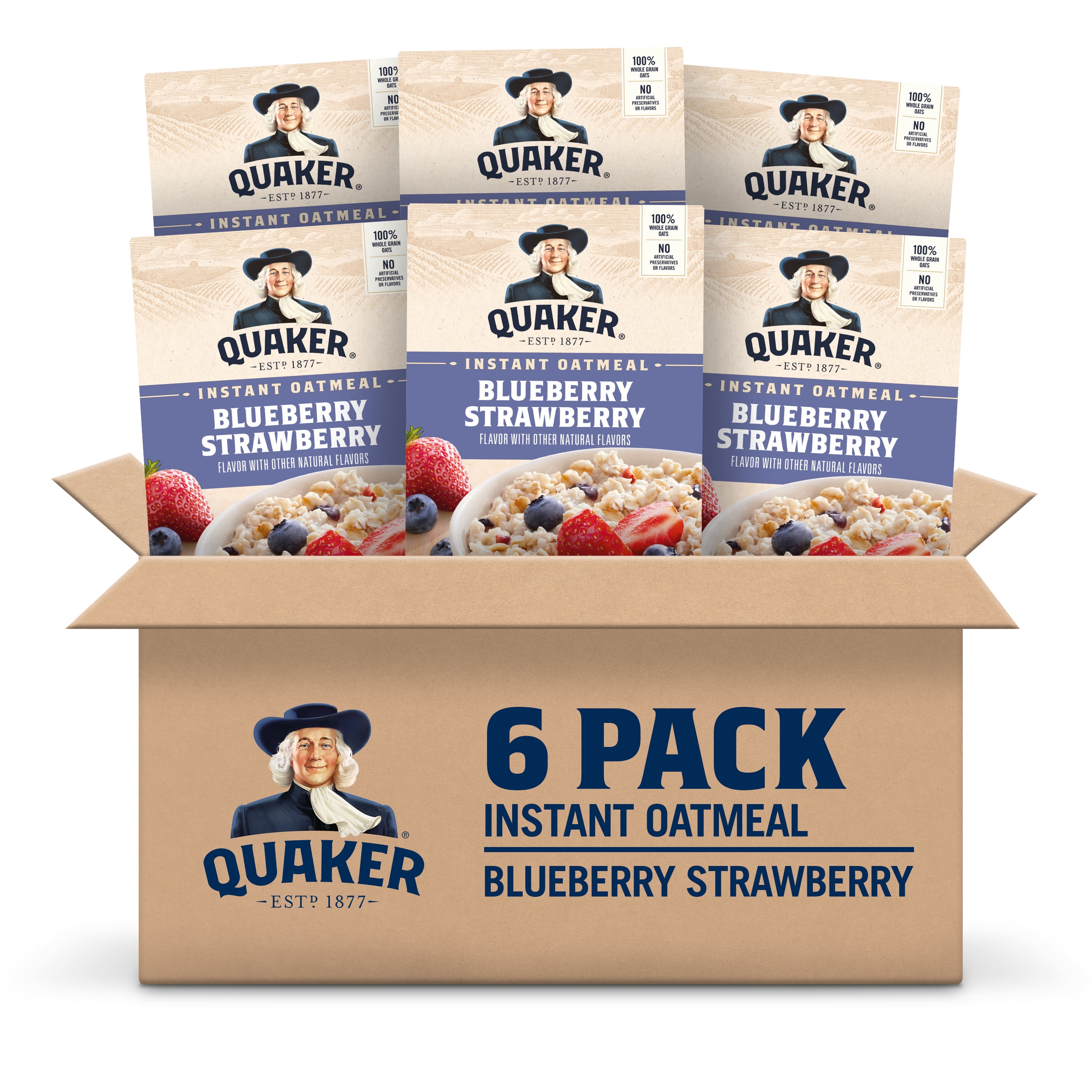 (6 pack) Quaker Instant Oatmeal, Blueberry & Strawberry, 1.37 oz Box, 6 Packets