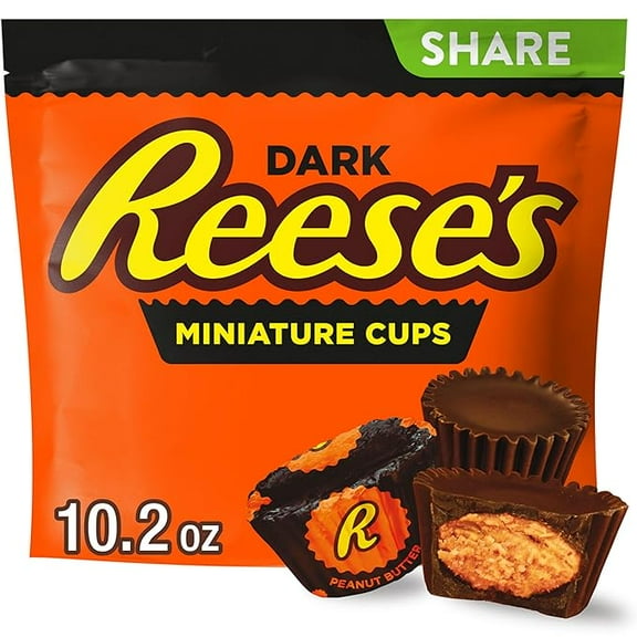 (1 pack) REESE'S Miniatures Dark Chocolate Peanut Butter Cups, Candy Share Pack, 10.2 oz