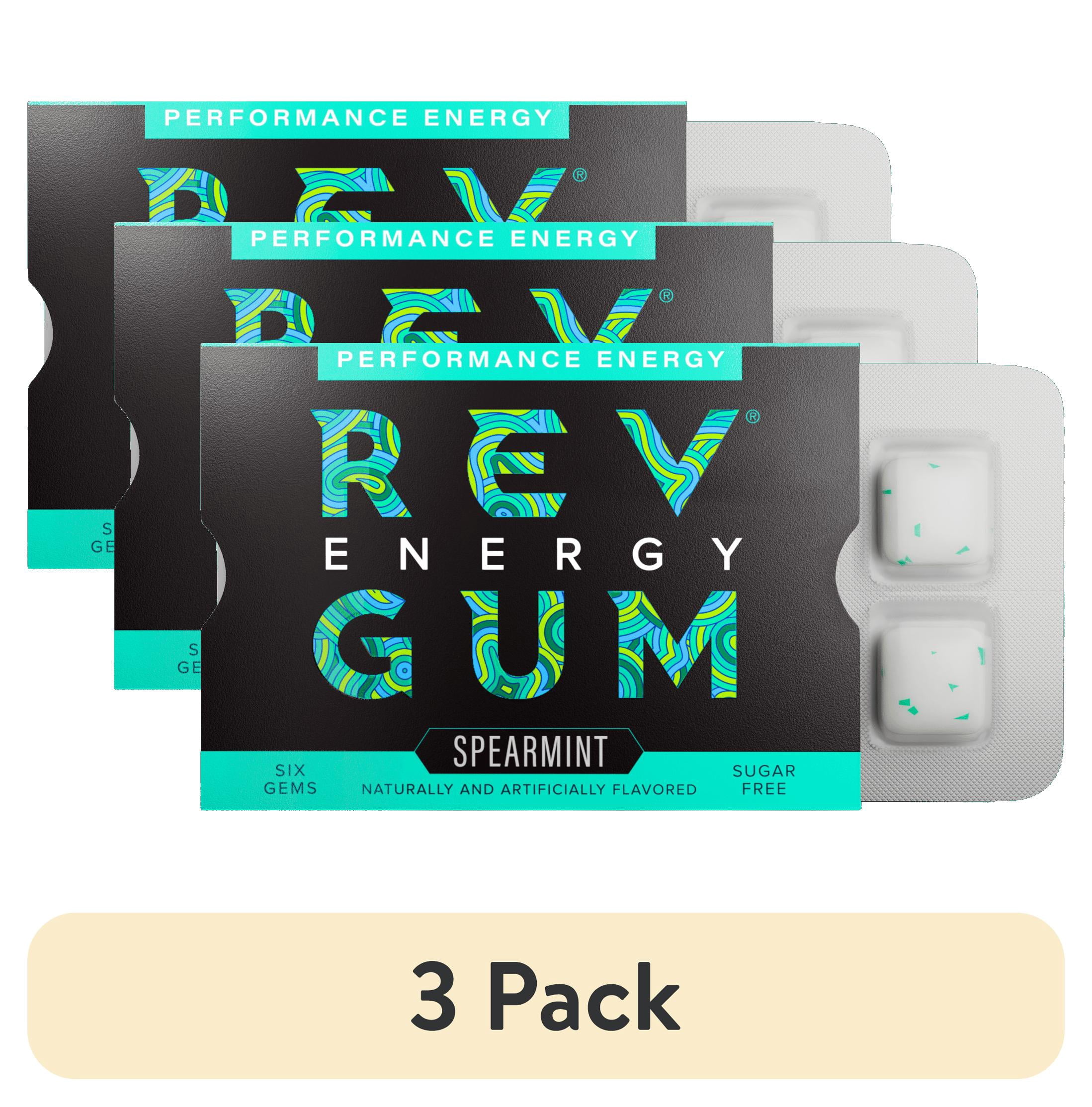 (3 pack) Rev Gum Sugar Free Spearmint Energy Gum, 6 Pieces
