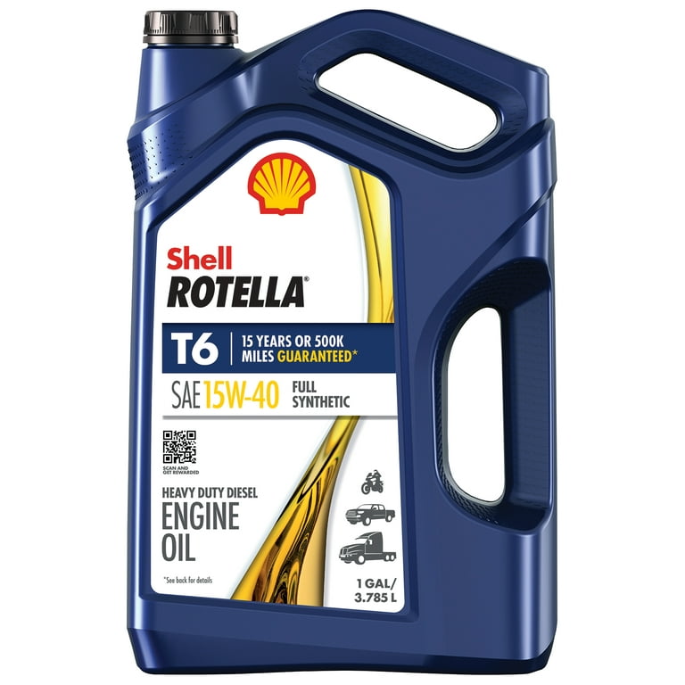 (1 Pack) Shell Rotella T6 Totalmente Sintético 15W-40 Aceite de Motor  Diesel, 1 Galón, Pack de 3 Case