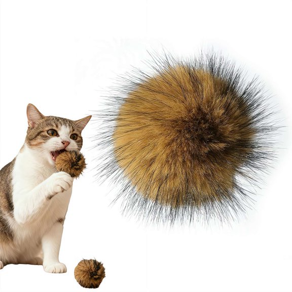 1-pack Soft Faux F-ur Catnip Ball Fluffy Indoor Cat Toys for Fun & Exercise, Washable