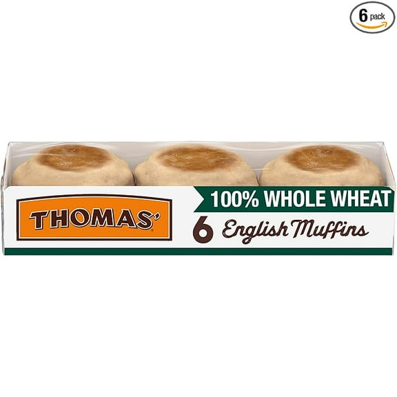 (1 pack) Thomas 100% Whole Wheat English Muffins, 6 Count, 12 Oz Package of English Muffins