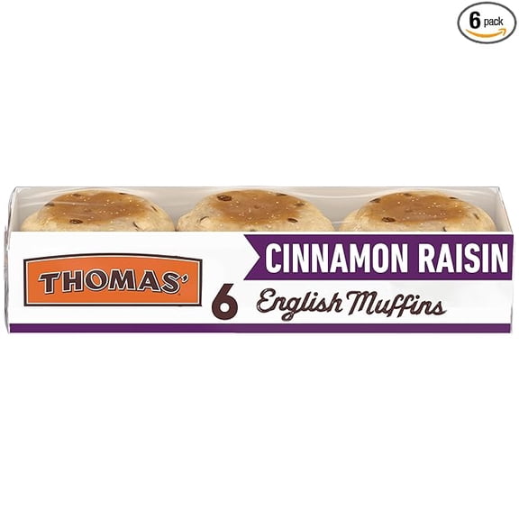 (1 pack) Thomas Cinnamon Raisin English Muffins, 6 Count, 13 Oz Package of English Muffins
