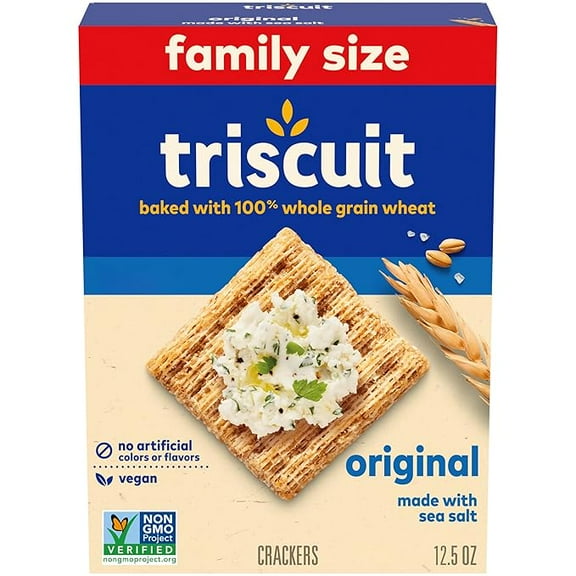 (1 pack) Triscuit Original Whole Grain Wheat Crackers, Vegan Crackers, Healthy Snacks, Lunch Snacks, Family Size, 12.5 oz