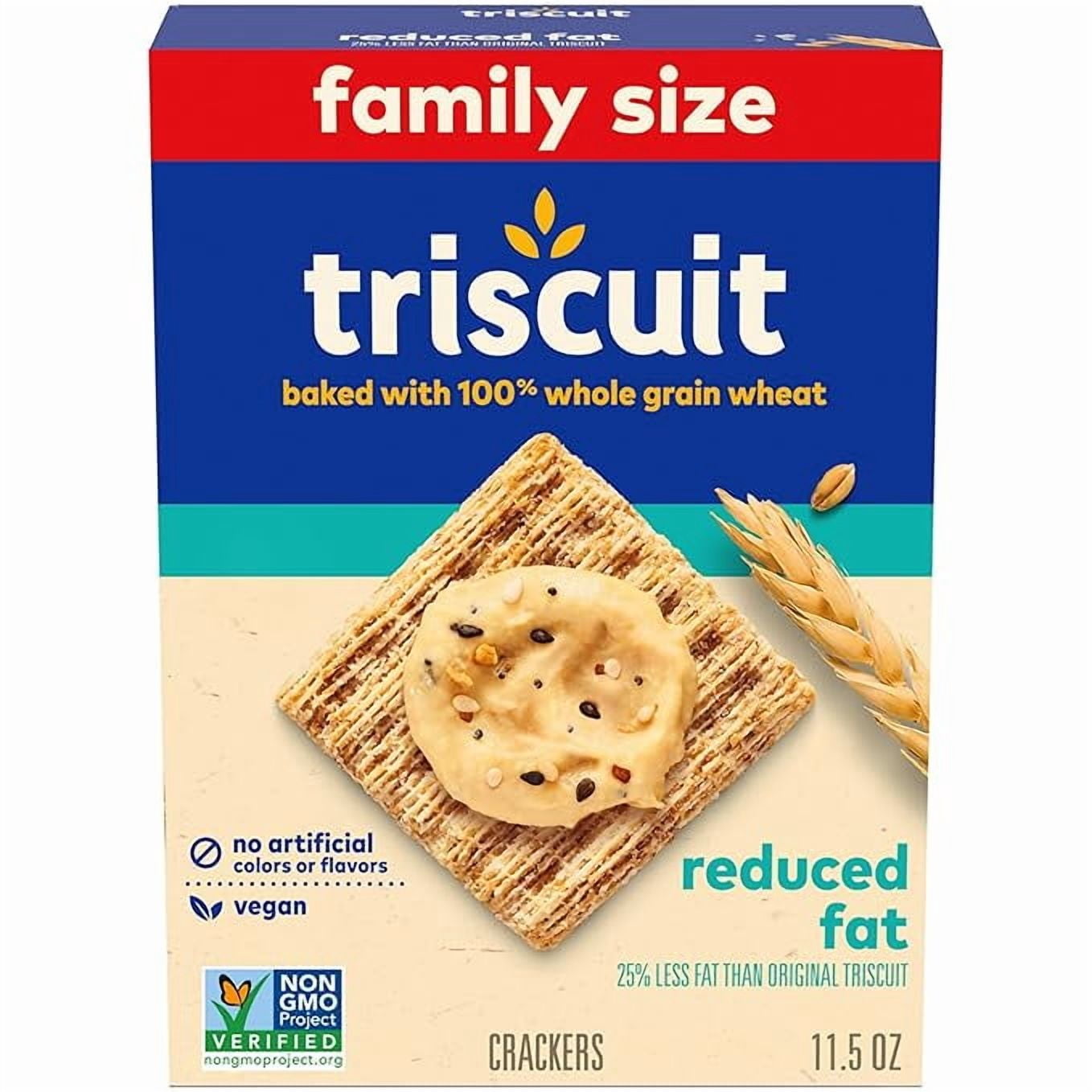 (1 pack) Triscuit Reduced Fat Whole Grain Wheat Crackers, Vegan Crackers, Vegan Snacks, Lunch Snacks, Family Size, 11.5 oz