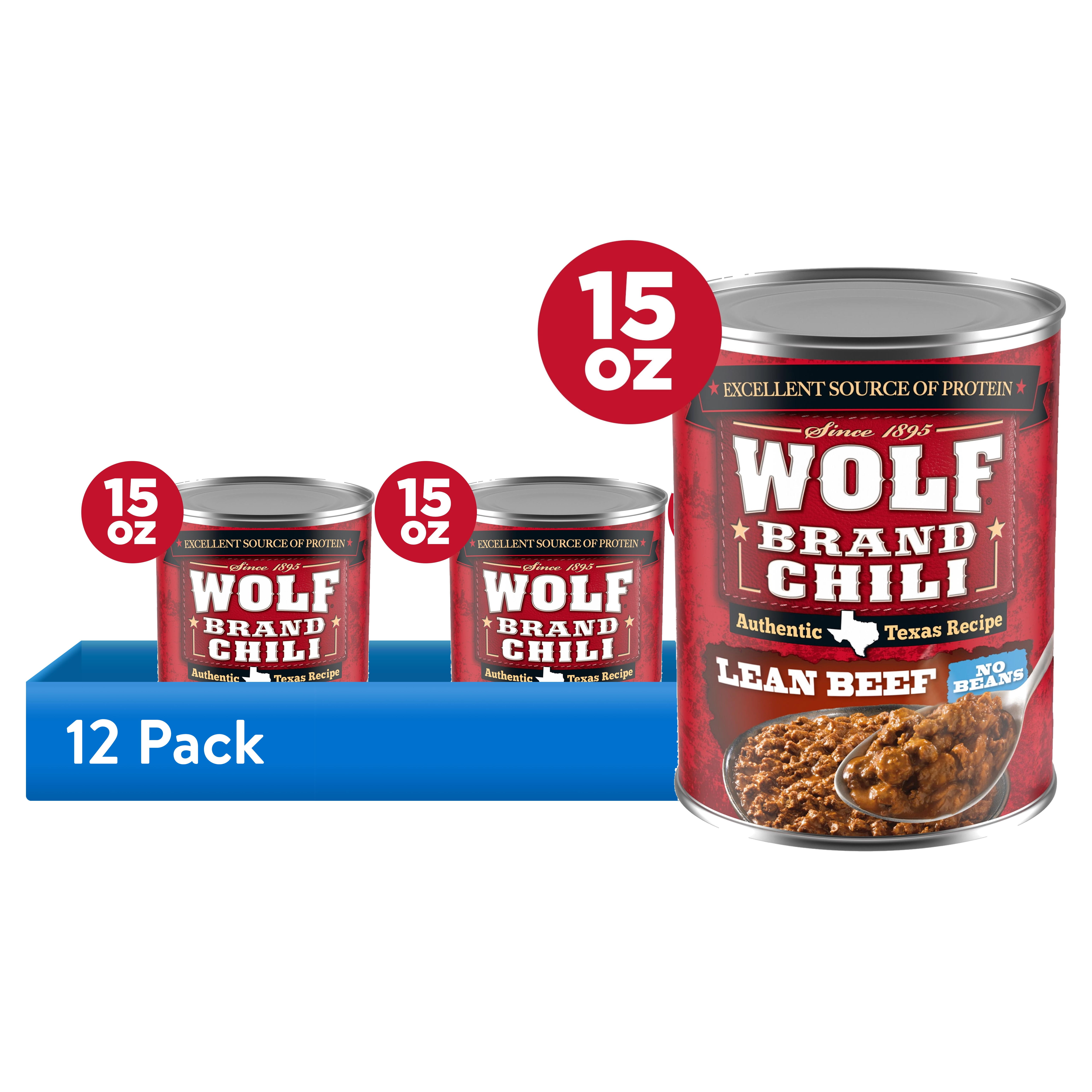 (12 pack) Wolf Brand Lean Beef Chili Without Beans, 33g Protein Per Serving, 15 oz. Can