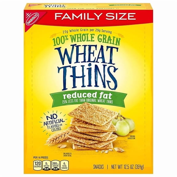 (1 pack) Wheat Thins Reduced Fat Snacks, Whole Grain Wheat Crackers, Snack Crackers, Family Size, 12.5 oz