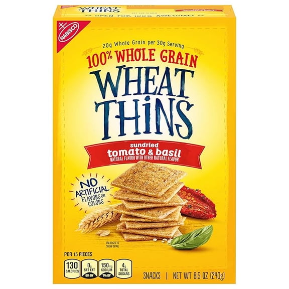(1 pack) Wheat Thins Sundried Tomato & Basil Snacks, Whole Grain Wheat Crackers, Snack Crackers, 8.5 oz
