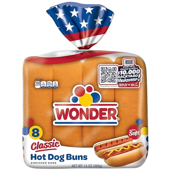 (1 pack) Wonder Bread Classic Hot Dog Buns, White Bread Hot Dog Buns, 8 Count