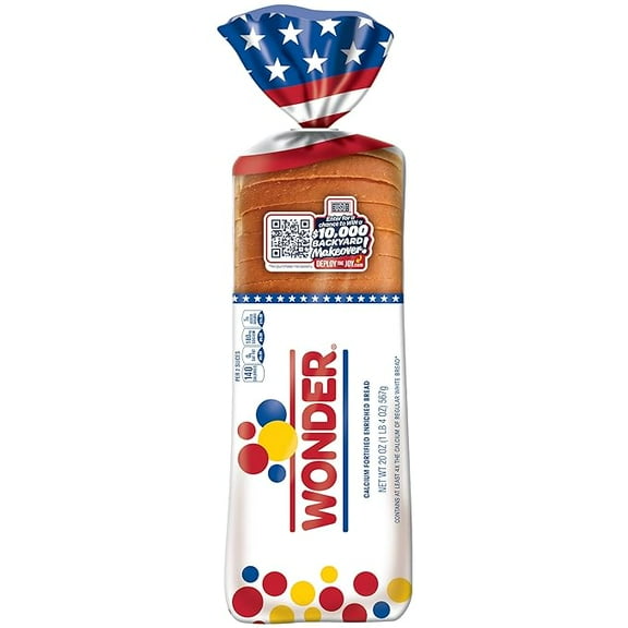 (1 pack) Wonder Bread Classic White Sandwich Bread, Sliced White Bread, 20 Oz Loaf