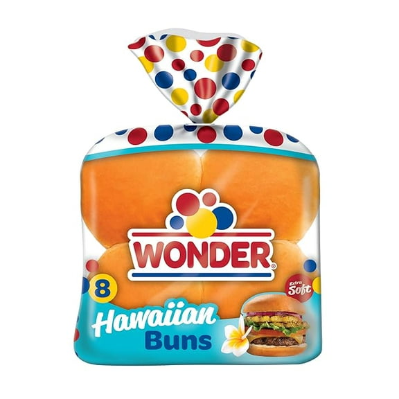(1 pack) Wonder Bread Hawaiian Buns, White Hawaiian Bread Hamburger Buns, 15 oz,
