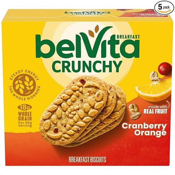 (1 pack) belVita Cranberry Orange Breakfast Biscuits, 5 Packs (4 Biscuits Per Pack)