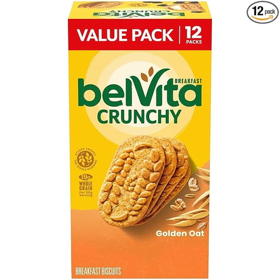 (1 pack) belVita Golden Oat Breakfast Biscuits, Value Pack, 12 Packs (4 Biscuits Per Pack)