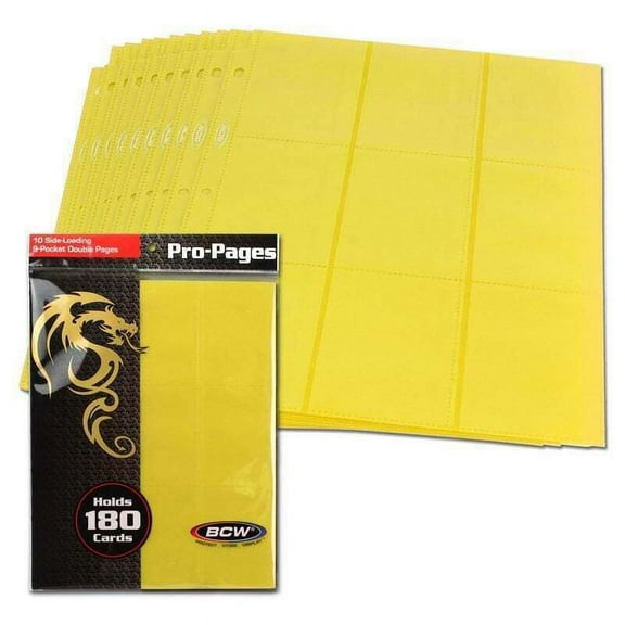 1 pack of 10 BCW 2 5/8" x 3 3/4" Card 18-Pocket Side Loading Vibrant Yellow Pro Binder Pages