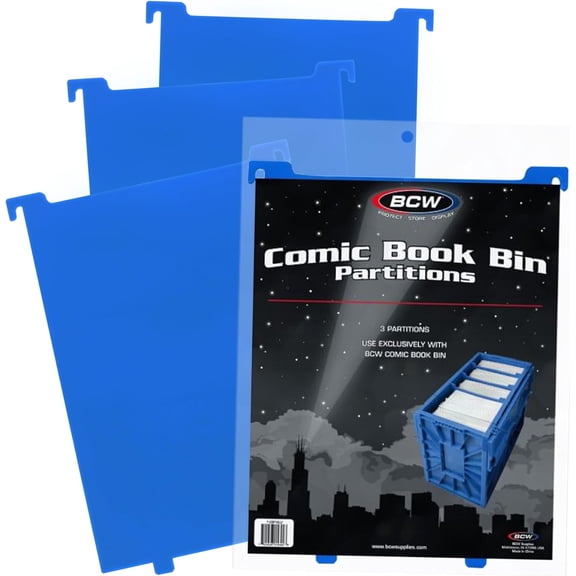 1 pack of 3 BCW Blue Plastic Comic Book Bin Partitions