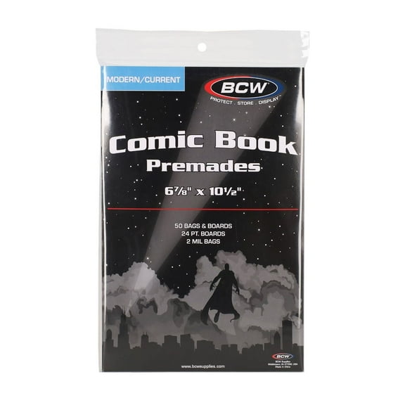 1 pack of 50 BCW 6 " x 10 " Premade Current/Modern Age Comic Book Bags and Boards