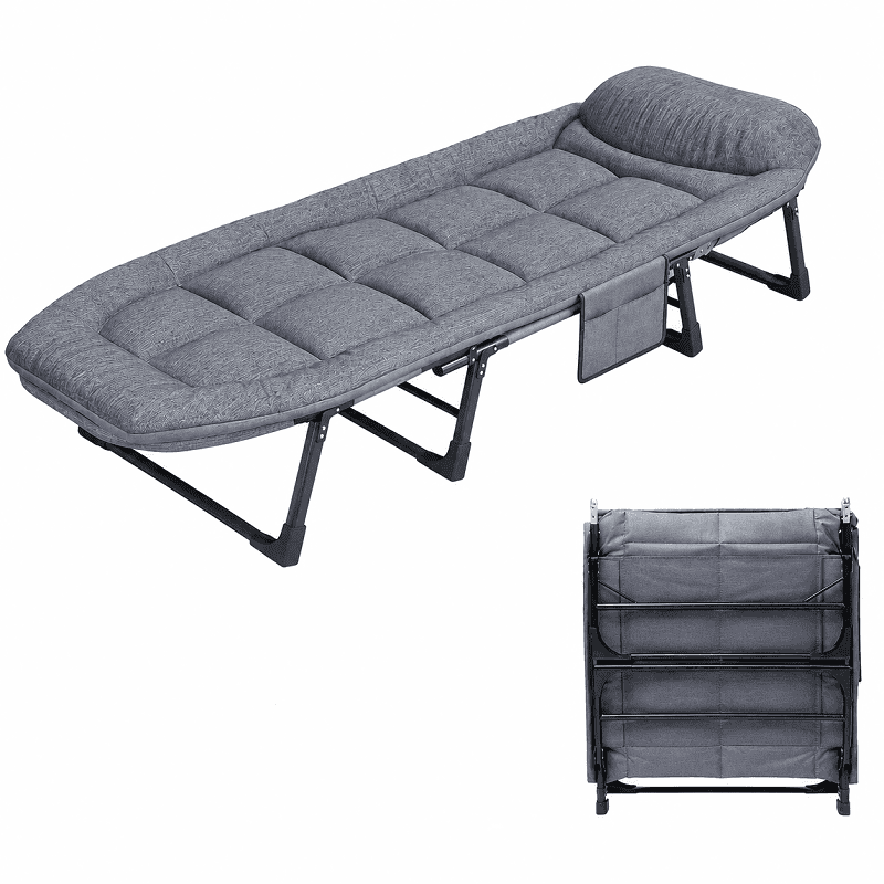 Portable Folding Patio Chaise Lounge Chair with Ergonomic Adjustable Backrest and Mattress