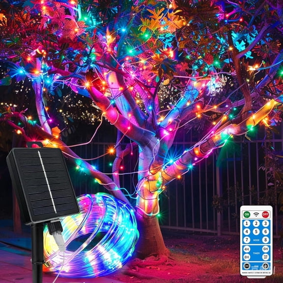 1 pack of solar light rope, 33 feet 100 LED solar light string, 8 modes of solar outdoor lights, flexible transparent tube lights, suitable for garden, backyard, terrace, deck, porch, swimming pool,