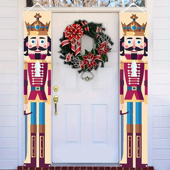 Christmas Nutcracker Door Side Banner 11.8 x 70.9 inch, 2D Flat Printed Decorative Door Panel for Indoor Outdoor Entryway