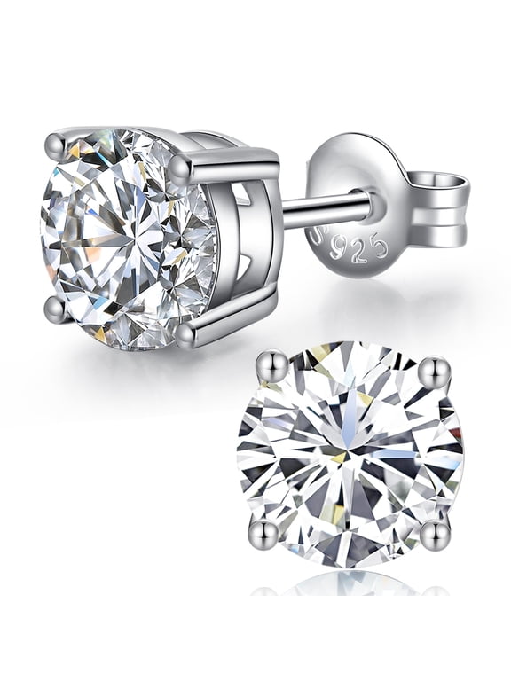 1 pair 925 Sterling Silver Cubic Zirconia Simulated Diamond Sparkly Round Stud Earrings 4mm for Women Men