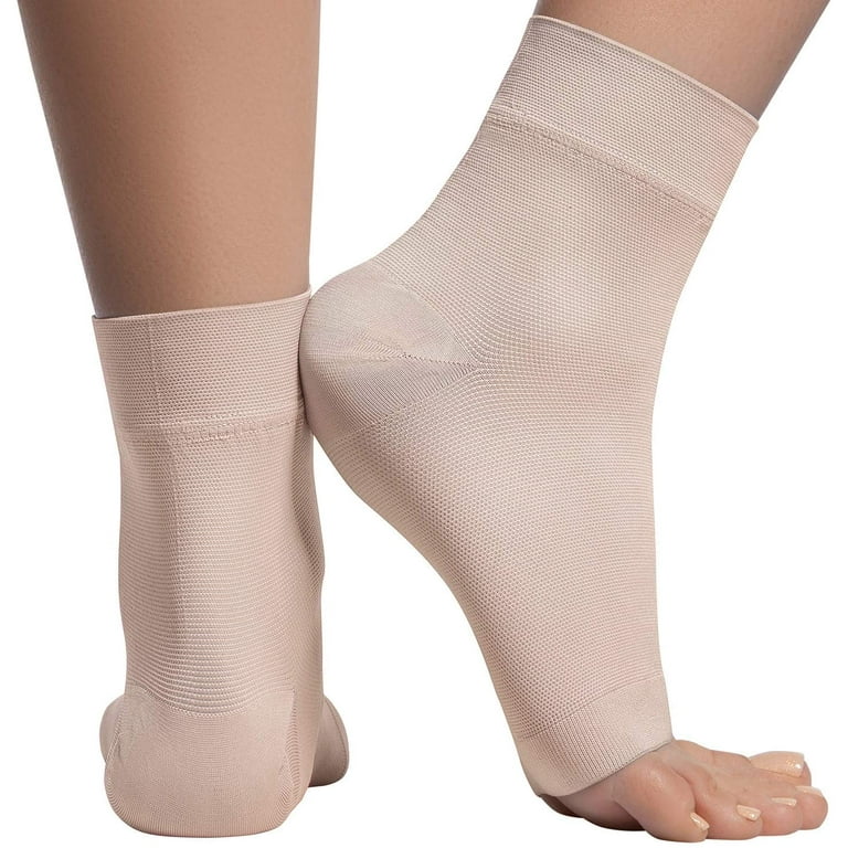 1 pair Ankle Compression Sleeve-Open Toe ompression Socks for Swelling,  Plantar Fasciitis, Sprain, Neuropathy-Nano Brace for Women and Men Beige