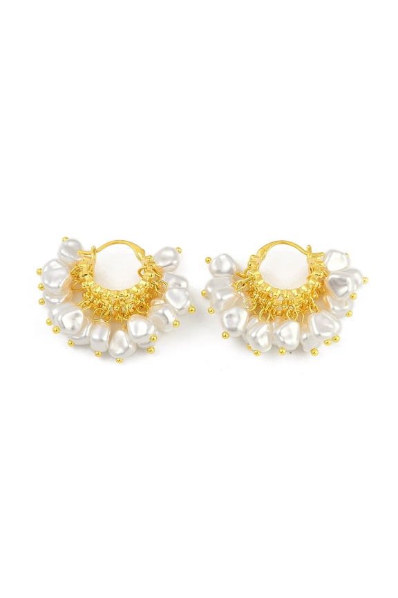 1 pair Brass Hoop Earrings for Women with Plastic Imitation Pearl Real 22K golden Plated 21x35mm