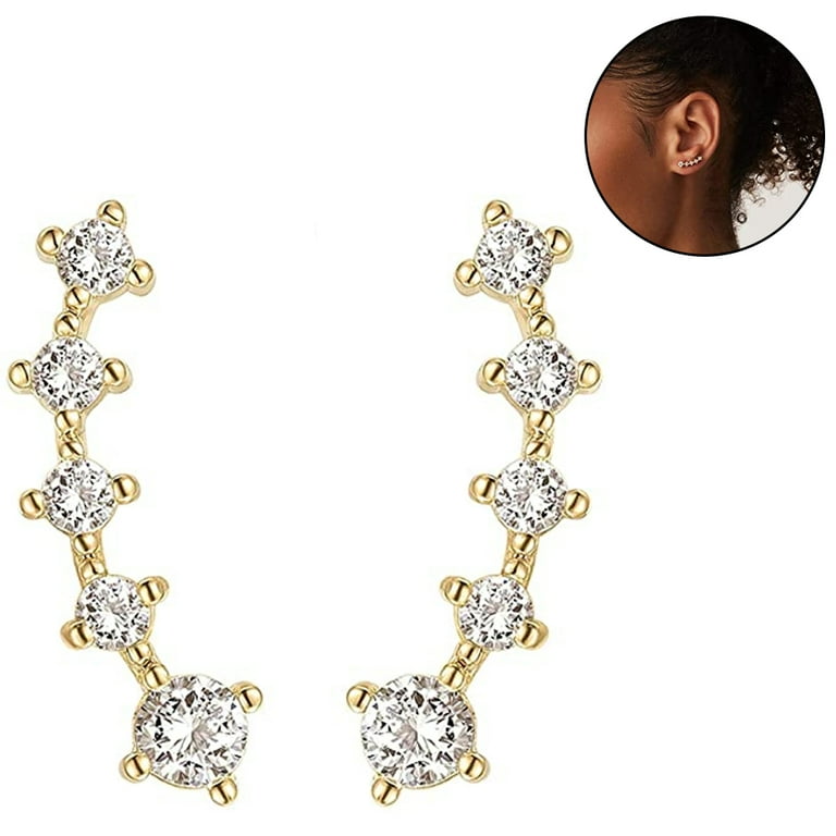 Sterling Silver 14k Gold Ear Climbers Pair Earrings With 14K Gold