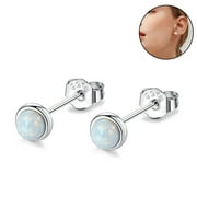 FORTIOO 1 pair Hypoallergenic Moonstone Stud for Women Moonstone Earrings Sterling Silver Small Round Star Earrings Pack for Sensitive