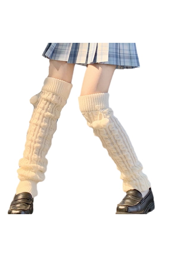 (1 pair) Knee pads, boot covers, piles of socks, fur ball knitted stockings-fur ball socks, long white