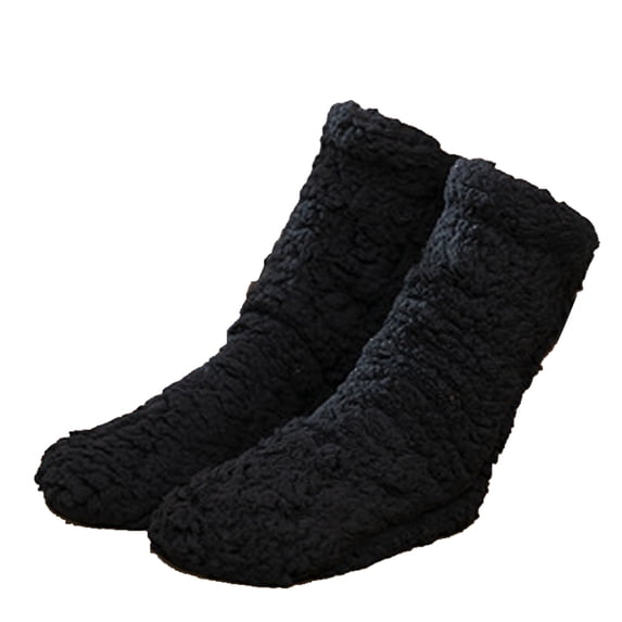 1 pair Non Slip/Skid Socks, Winter Fluffy Cozy Fleece Socks, Plush Thick Warm Floor Socks-Black