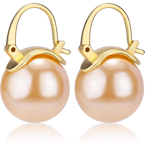 1 pair Pearl Earrings with Cubic Zirconia White Freshwater Shell Pearl Dangle Hook Earrings Stud Round Ball Drop Hoop Earrings Brass Jewelry Gift for Women Pink 42.5x12mm Pin: 0.8mm