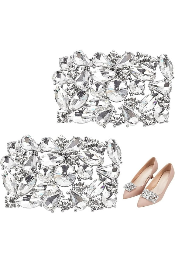 1 pair Rhinestone Shoe Clips Rectangle Sliver Clear Crystal Bridal Shoe Buckles Clips for Women Trendy Charms Buckle Lightweight Shoe Decoration DIY Craft Accessories for Wedding Party