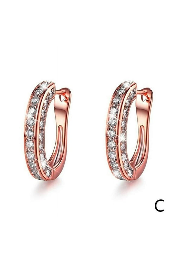 1 pair Rose Gold,Gold Hoop Earrings For Women Cubic Zirconia Jewelry G6R5