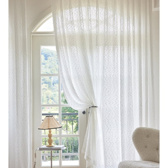 1 pair Rural Style Luxury Curtains Textured Semi Sheet Curtains White 52" W x 63" L