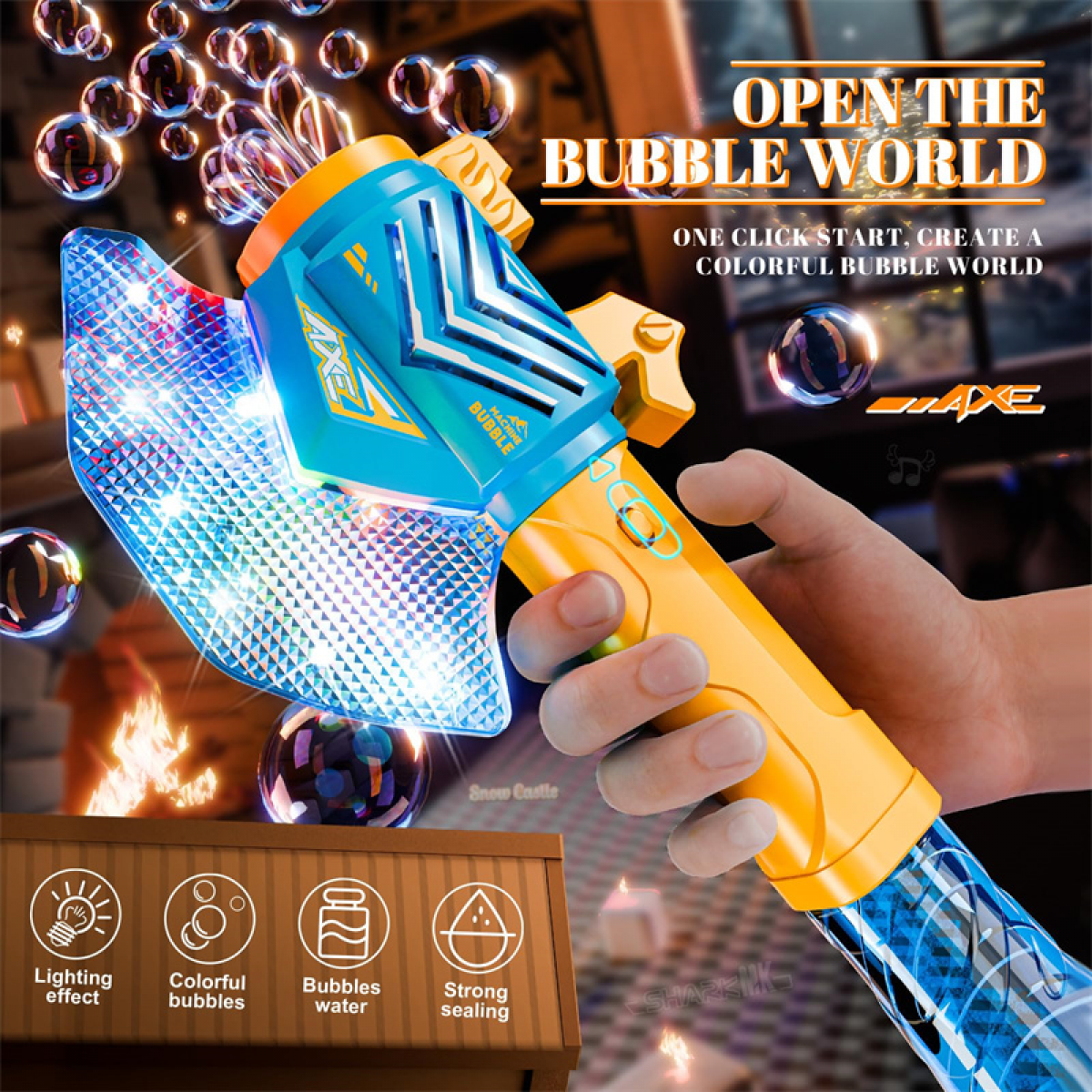 Electric Bubbles Machine Axe Bubble Wand for Kids, Bubble Maker Blower with Lights for Boys Girls Christmas Birthday Easter Baskets Gifts