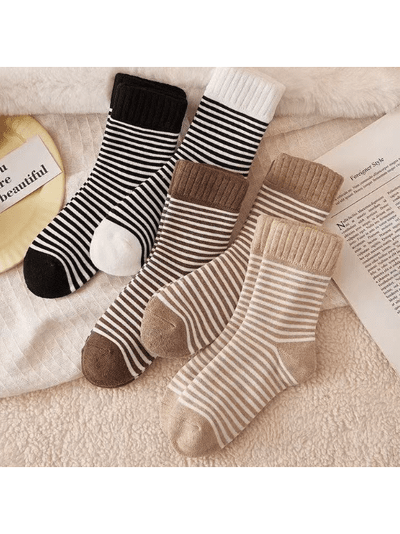1 pair Winter Socks Warm Soft Fluffy Bed Socks stripes Japanese Korean Wool Thicken Fleece Socks Ladies Home Floor Slipper