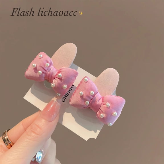 1 pair of French sweet bow side clip pink cute hairpin female new princess broken hair bangs clip side clip