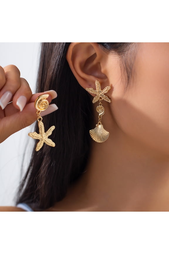 1 pair of gold ocean style party exaggerated star earrings personality holiday beach starfish metal earrings