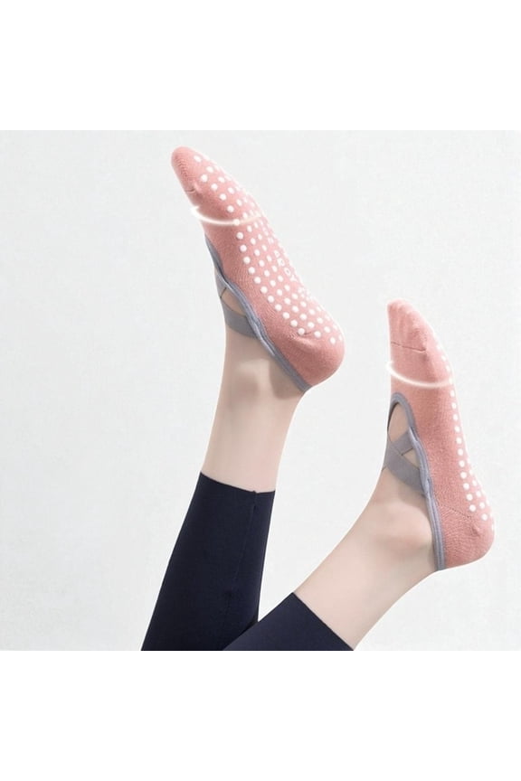 1 pair of orange pink cross ribbon yoga socks no heel non-slip Pilates socks home fitness floor socks