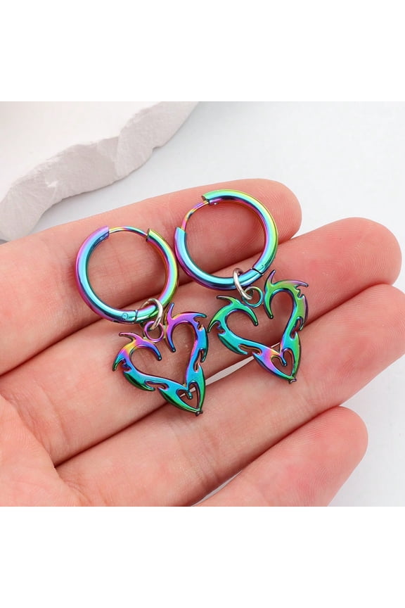 1 pair of punk spiky heart-shaped stainless steel pendant earrings, hip-hop Y2K accessories, suitable for women's daily jewelry