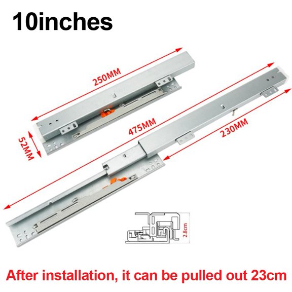 1 pair of underfloor rails floor mounted drawer slides with damping buffer