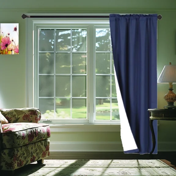 Gorgeous Home Linen 1 Navy Blue Panel Rod Pocket 75% Privacy Foam Lined Window Dressing Light Filtering R64 Size 35" wide X 63" length