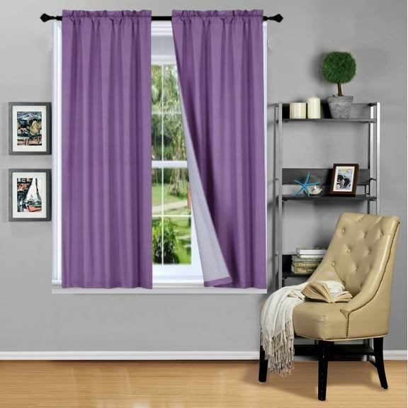 1 panel purple rod pocket foam lined thermal blackout window dressing filtering curtain R64 size 35" wide X 63" length 100 % privacy