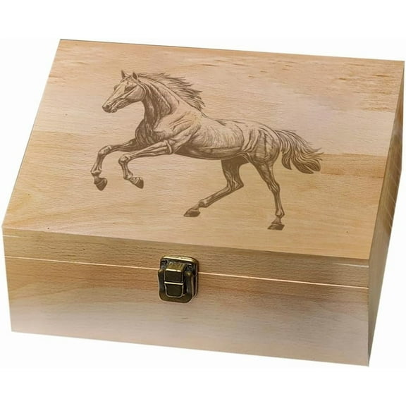 1 pc 1 Pc Wooden Memory Keepsake Box Sketch Horse Memory Box with Hinged Lids Animal Theme Keepsake Chest for Souvenirs Picture Letter Storage 9.6x7.6x4inch(24.5x19.5x10.3cm)