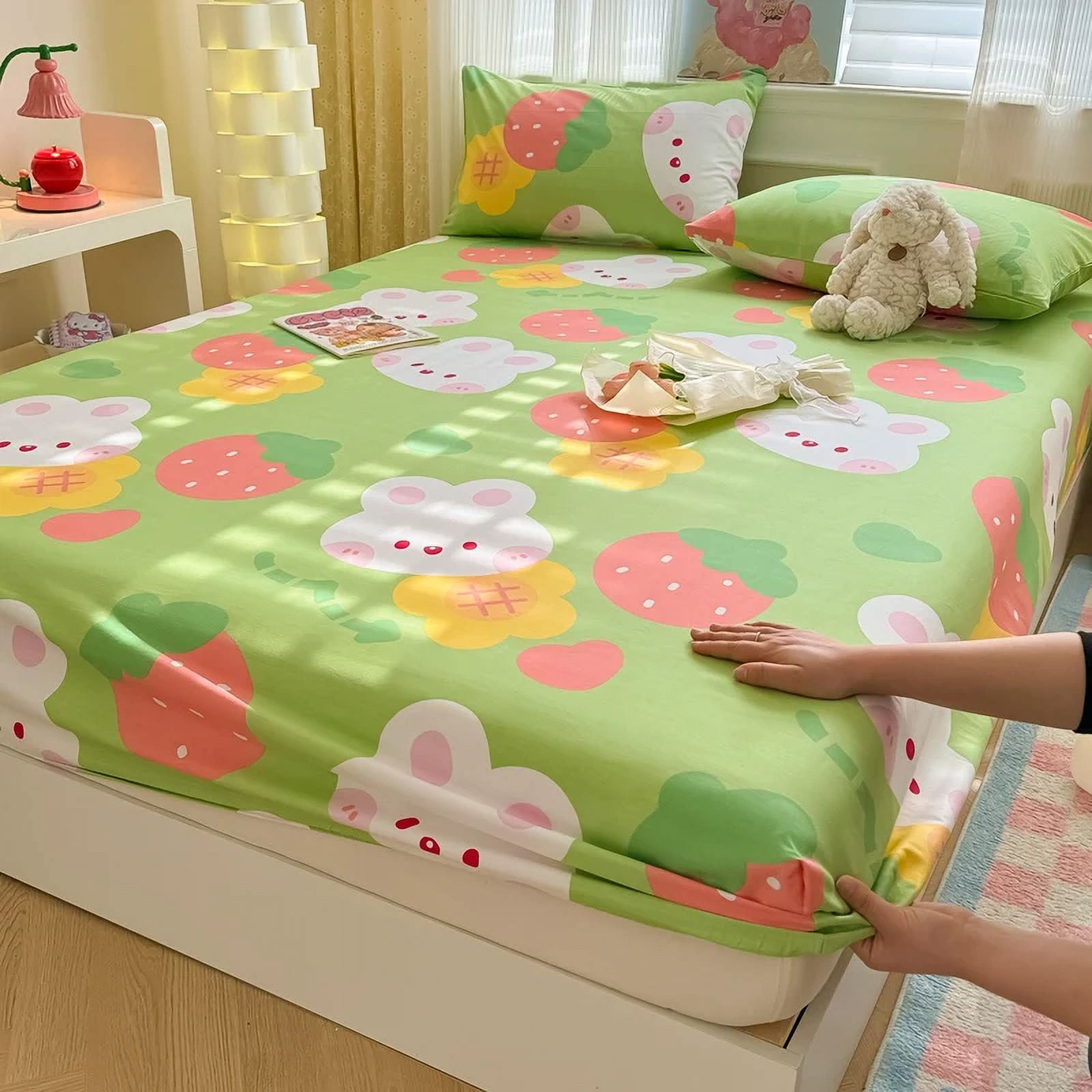 1 pc 100Cotton Bed Sheet Cartoon Fish Printed Fitted Sheet with