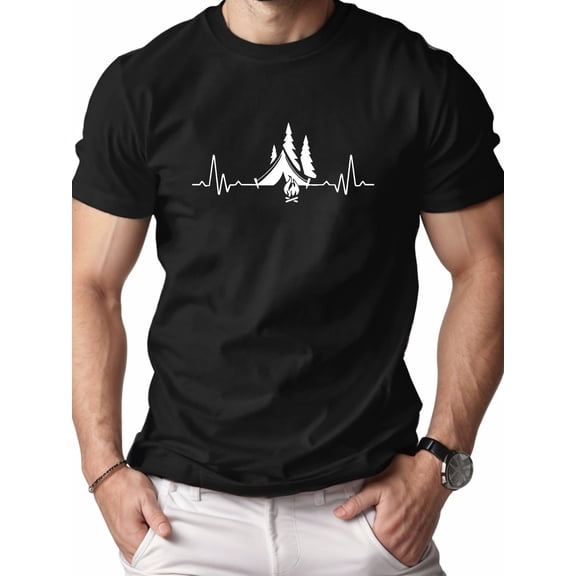1 pc, 100% cotton T-shirt, 1PC ECG tent camping cotton men's T-shirt comfort version