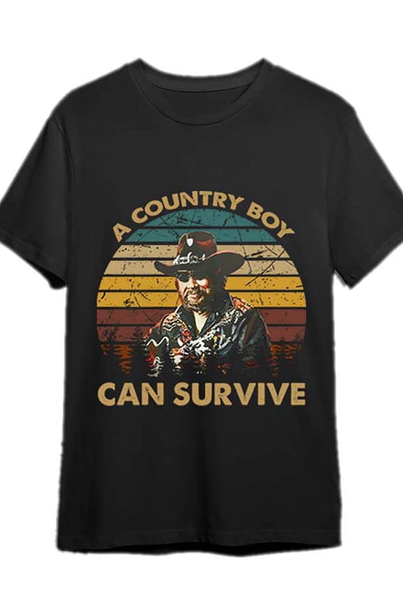 1 pc, 100% cotton T-shirt, Country Boys Can Survive Classic Art Hank Young Son Country Music T-shirt Fun Men's Short Sleeve Graphic T-shirt Collection Black