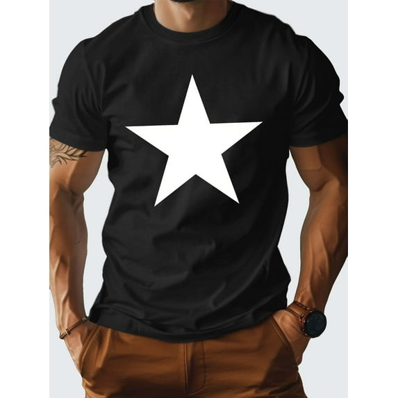 1 pc, 100% cotton T-shirt, Star Graphic Pattern Crew Neck Short Sleeve T-shirt, Casual And Chic Pure Cotton Tops For Men's Summer Outdoors And Sports Wear