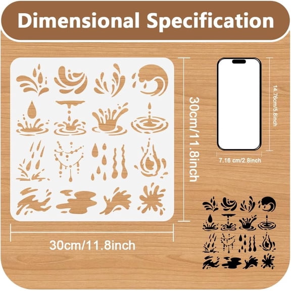 1 pc 11.8"x11.8" Water Drops Wall Stencil Templates Rain Drops Reusable Plastic Stencils for Painting on Wood Floor Tile Fabric Glass Furniture Water Splash DIY Home Decor Template